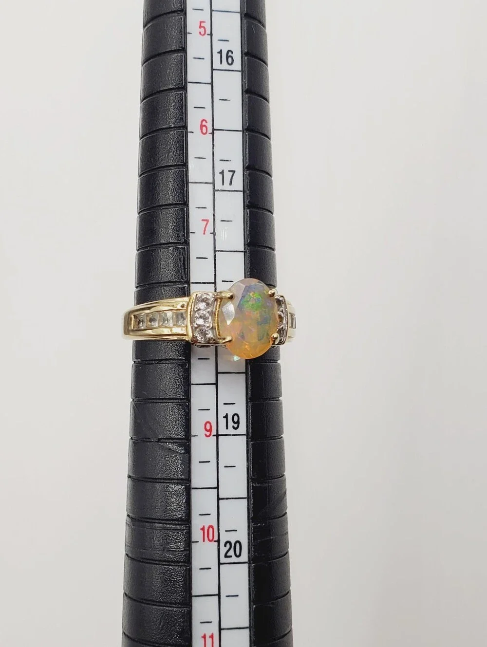 Genuine Faceted Opal Yellow Gold - 925 Sterling Silver Ring